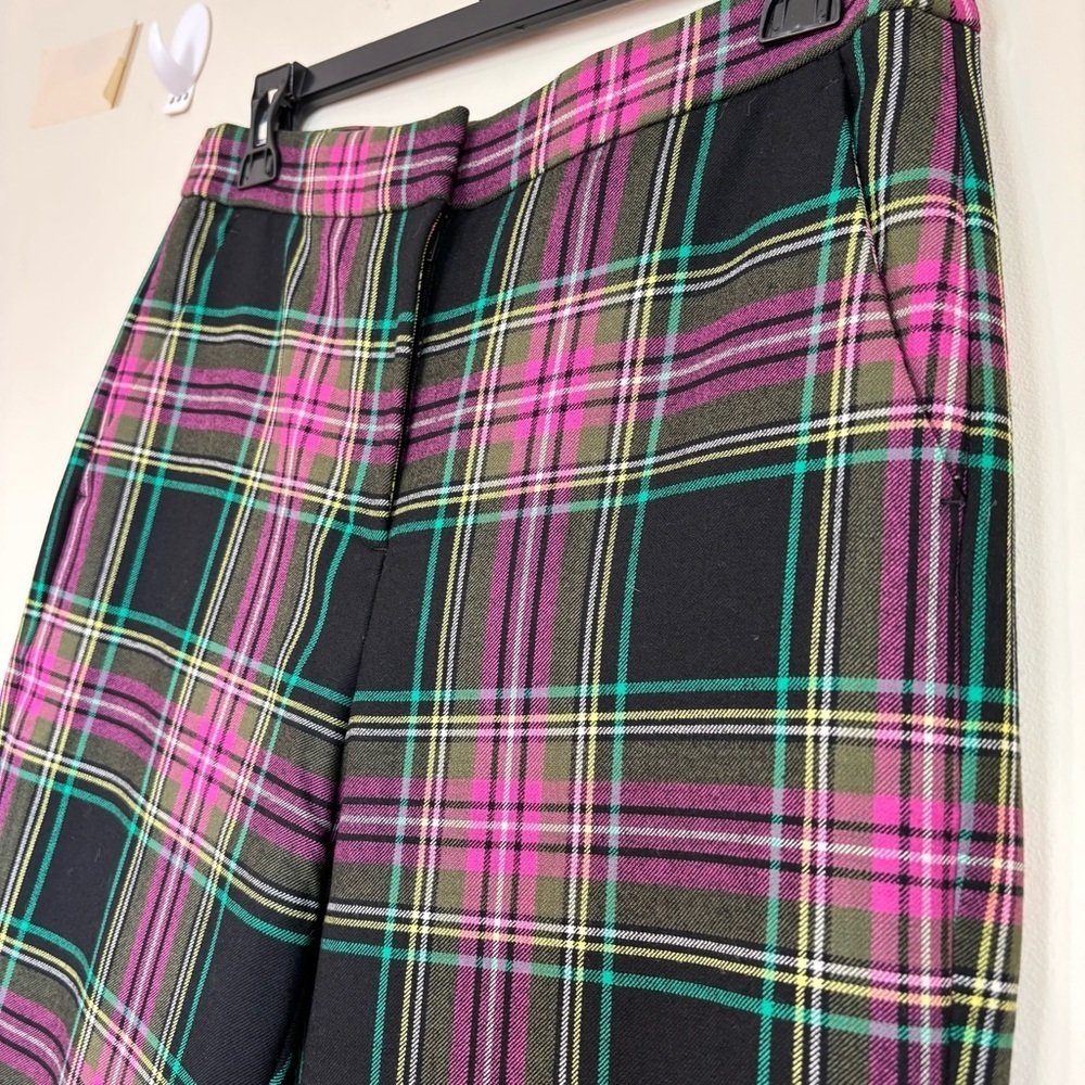 J. Crew Kate Stewart Tartan Pink Green Wool Blend Straight Preppy Academia Pants - Picture 15 of 16